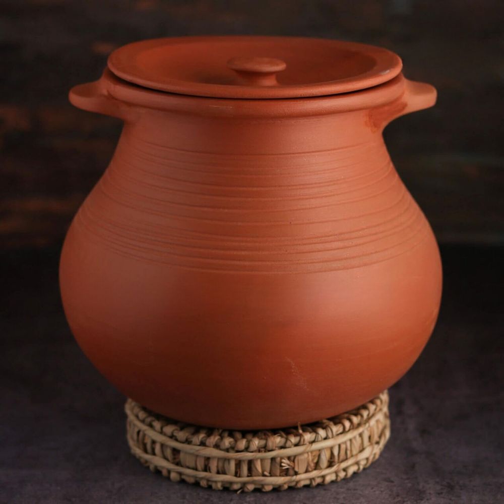 Unglazed Clay Pot For Cooking & Serving with Lid/ Handmade Earthen Kadai/ Mud Handi/ Mitti Ke Bartan (With Mirror Finish) + ASH For Cleaning