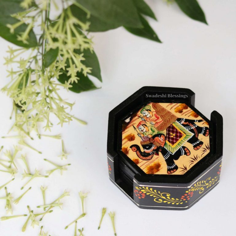 Wooden Octagonal Coffee/ Tea Coasters Set- Handcrafted & Hand-Painted for Kitchen/Table & Home Decor/Dinning/Living Room/Coffee Table (Set of 6) Combo