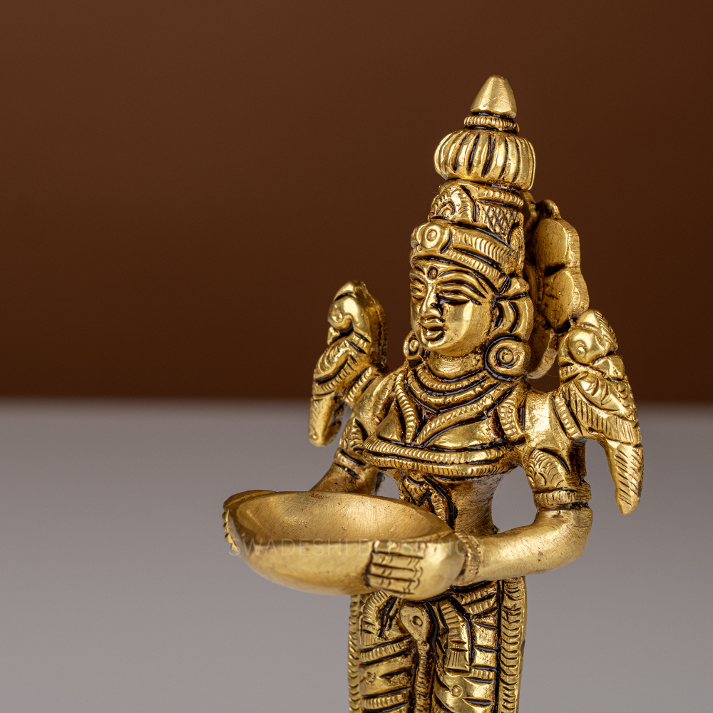Pure Brass Deepalakshmi Pair / Lakshmi Diya Statue - 7 inch