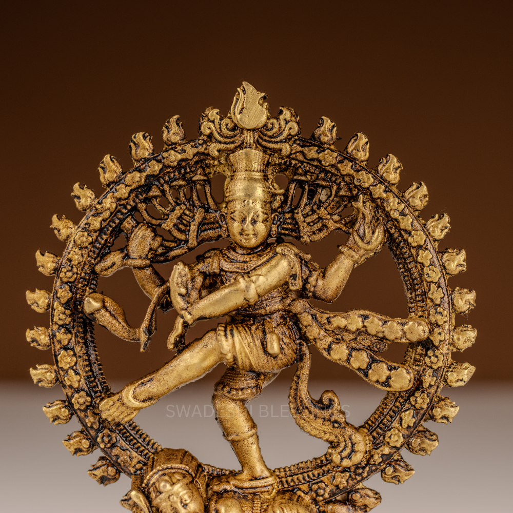 Pure Brass Nataraj Murti / Dancing Shiva Statue - 5 Inch