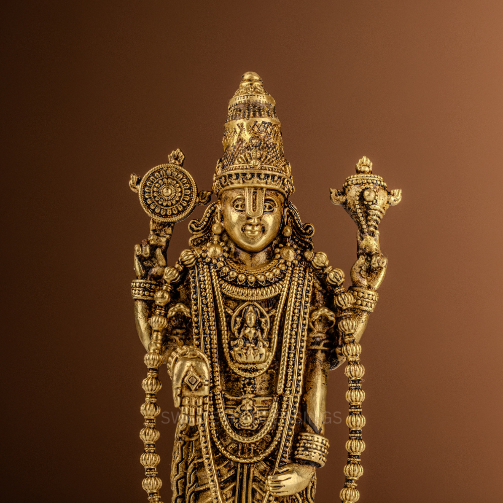 Pure Brass Tirupati Balaji Idol / Venkateshwara Statue - 8 inch