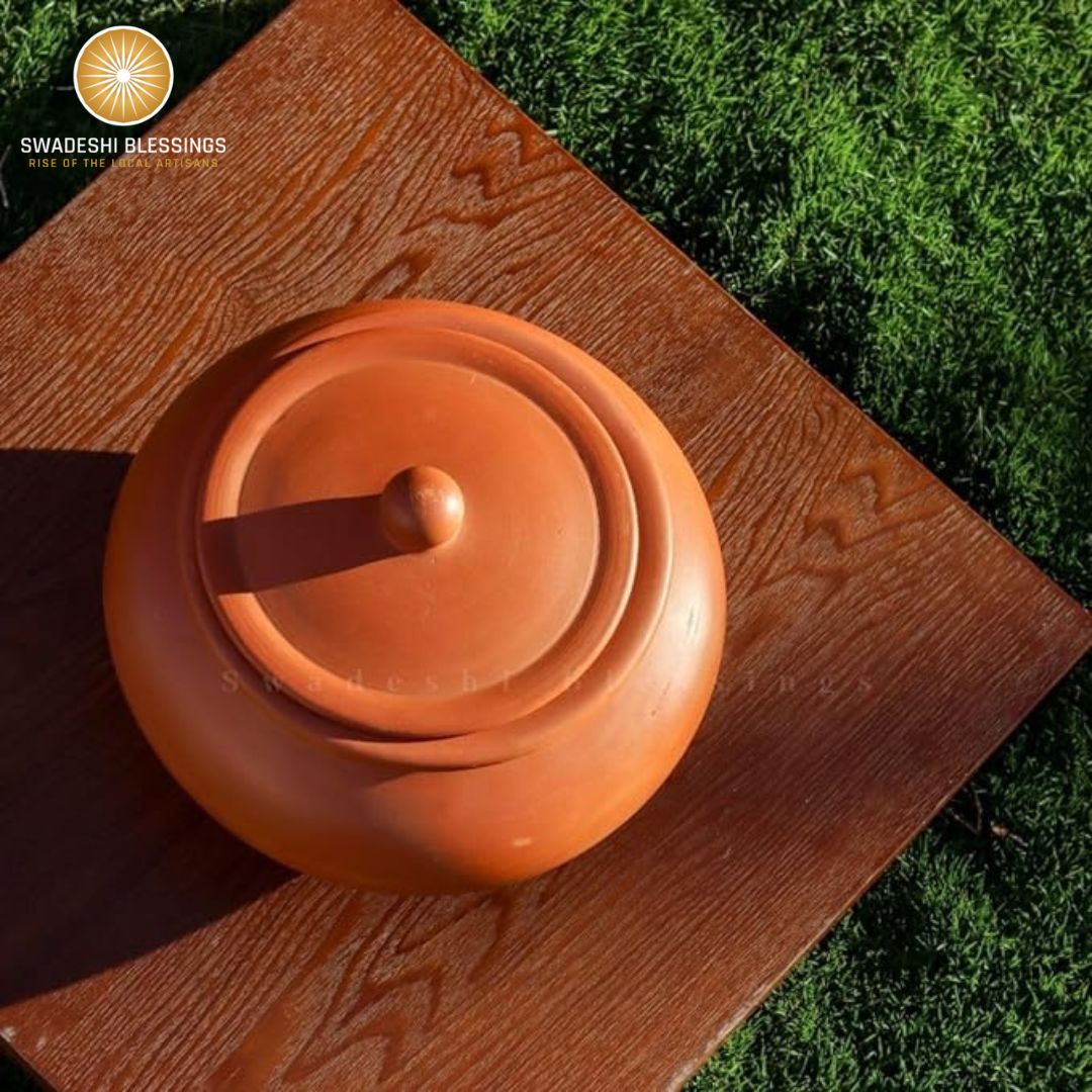 Unglazed Clay Handi/ Handmade Clay Pot for Cooking & Serving with Lid/ Biryani Clay Cookware/ Earthenware Large/ Earthen Kadai(with Natural Mirror Shine) +Free ASH for Cleaning