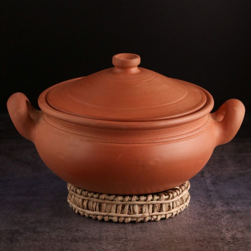 Unglazed Clay Pot For Cooking & Serving with Lid/ Handmade Earthen Kadai / Mud Handi/ Mitti Ke Bartan (With Mirror Finish) + FREE ASH For Cleaning
