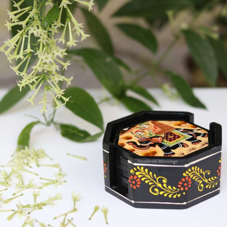 Wooden Octagonal Coffee/ Tea Coasters Set- Handcrafted & Hand-Painted for Kitchen/Table & Home Decor/Dinning/Living Room/Coffee Table (Set of 6) Combo