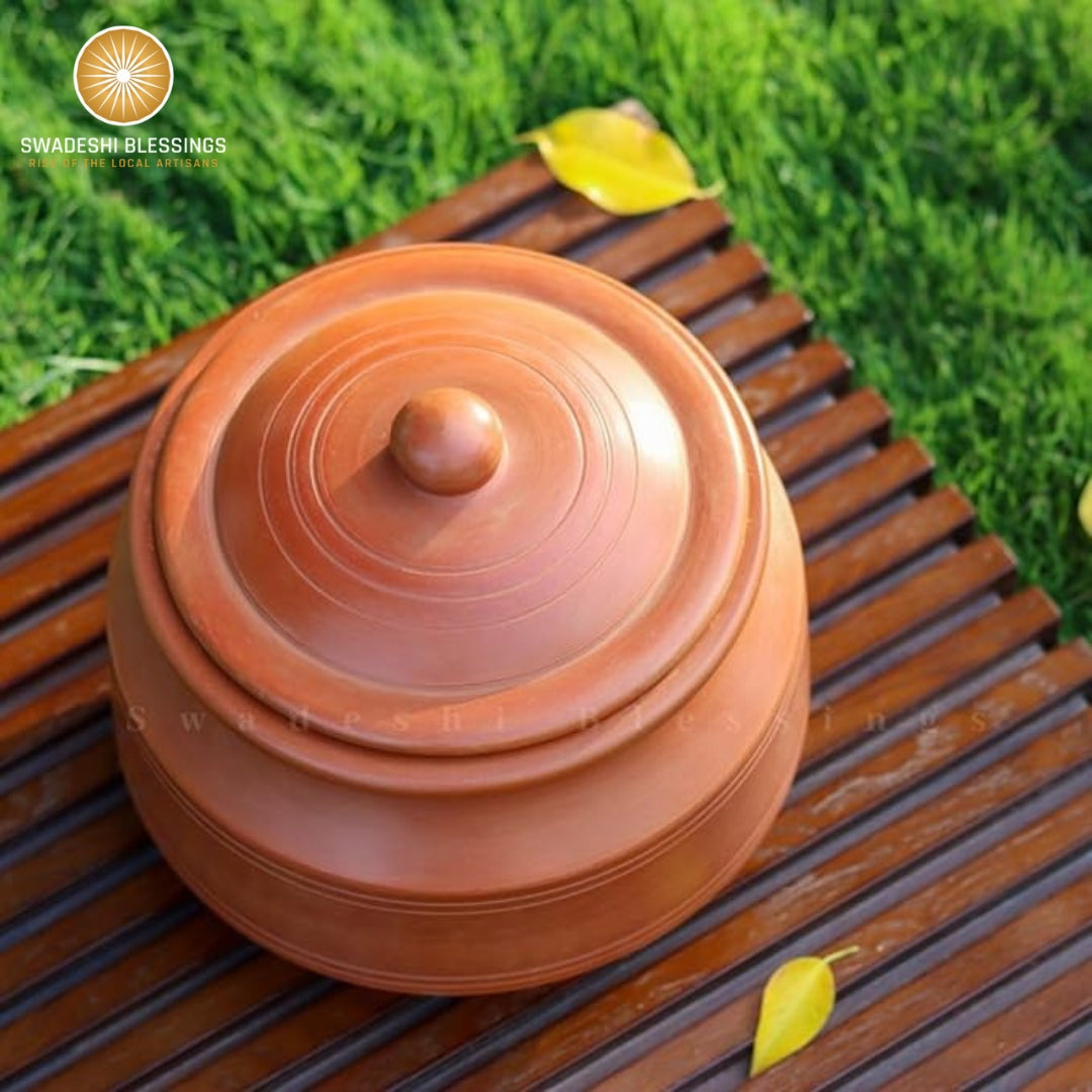 Unglazed Clay Pot for Cooking with Lid/ Lead Free Clay Cooking Pot/ Handmade Earthen Pot/ Clay Handi/ Earthen Kadai/ Curry, Biryani Pots & Free ASH for Cleaning