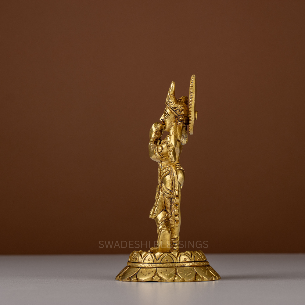 Pure Brass Krishna Murti / Flute Playing Krishna Statue - 6.5 Inch