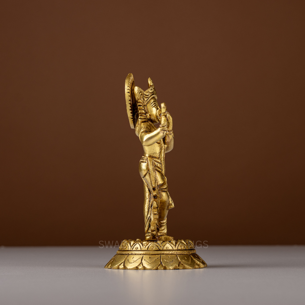 Pure Brass Krishna Murti / Flute Playing Krishna Statue - 6.5 Inch