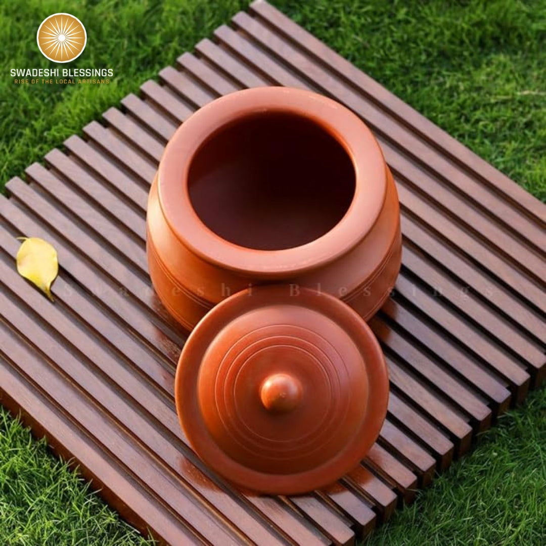Unglazed Clay Pot for Cooking with Lid/ Lead Free Clay Cooking Pot/ Handmade Earthen Pot/ Clay Handi/ Earthen Kadai/ Curry, Biryani Pots & Free ASH for Cleaning