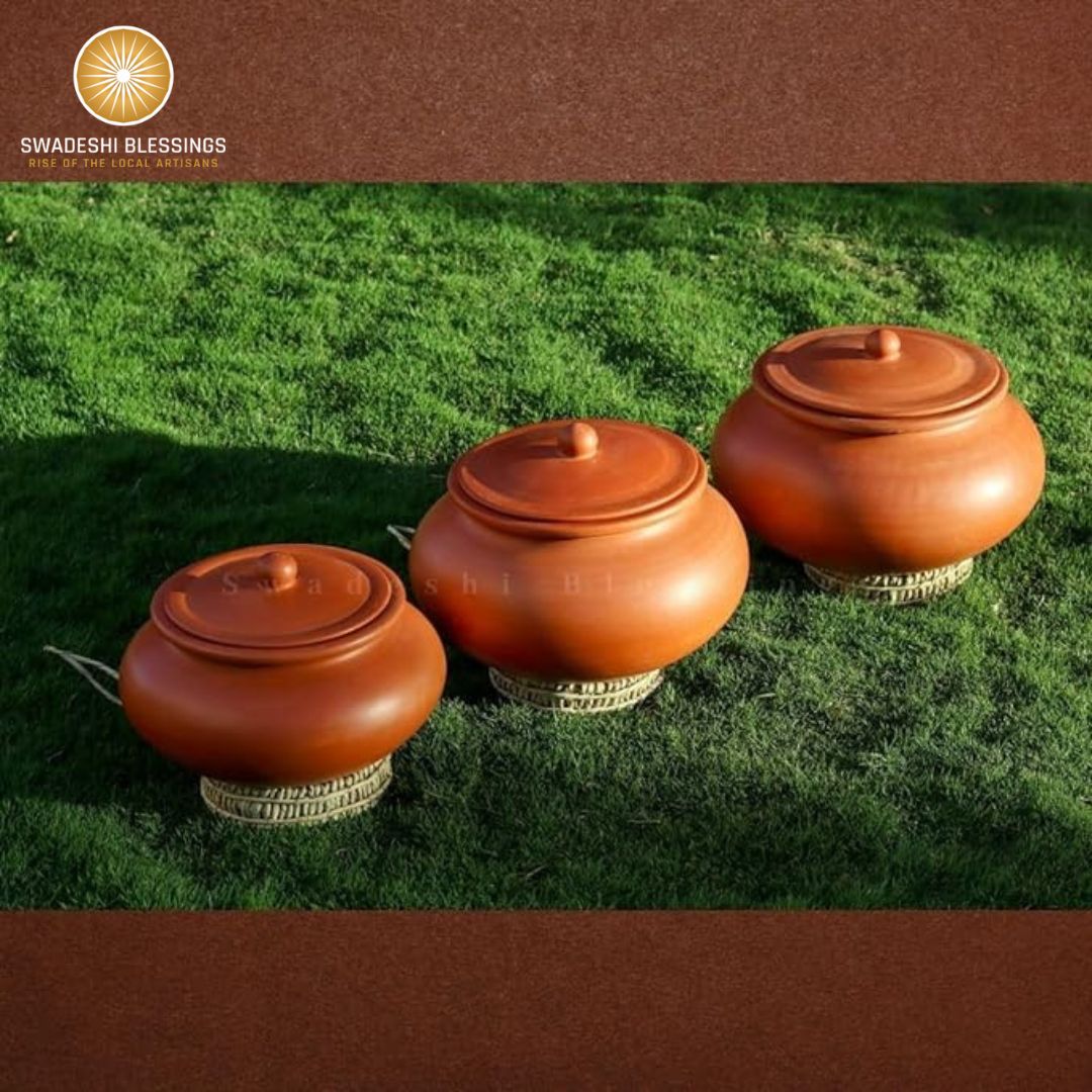 Unglazed Clay Handi/ Handmade Clay Pot for Cooking & Serving with Lid/ Biryani Clay Cookware/ Earthenware Large/ Earthen Kadai(with Natural Mirror Shine) +Free ASH for Cleaning
