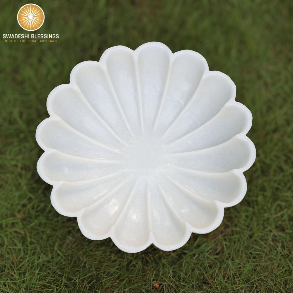 HandCrafted Marble Large Decorative Bowl | White Decorative Bowls for Home Decor | Ruffle Bowl | Scalloped Bowl | Fluted Bowl | Key/Fruit Bowl | Ring Dish | Organic Modern Home Decor Bowl |6-12Inches