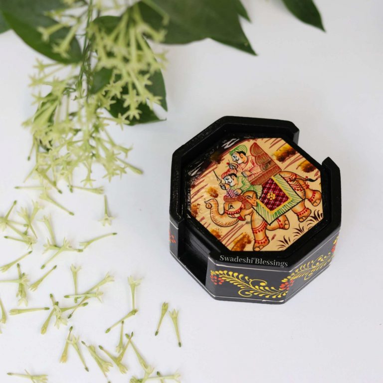 Wooden Octagonal Coffee/ Tea Coasters Set- Handcrafted & Hand-Painted for Kitchen/Table & Home Decor/Dinning/Living Room/Coffee Table (Set of 6) Combo