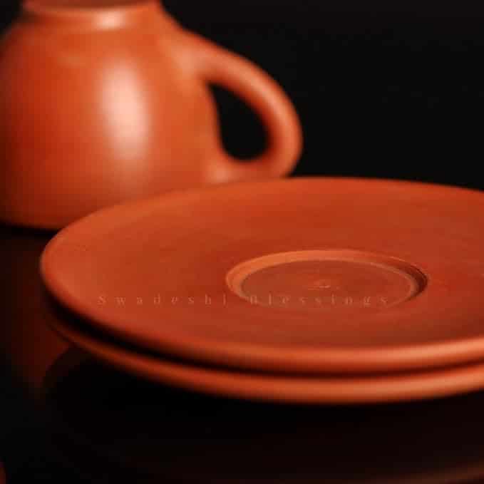 SWADESHI BLESSINGS Exclusive Range Handmade Unglazed Royal Clay Tea Cup with Saucer Set/Kulhad Tea & Coffee Cups, 180ml/ Antique Terracotta Cup and Saucer Set of 2