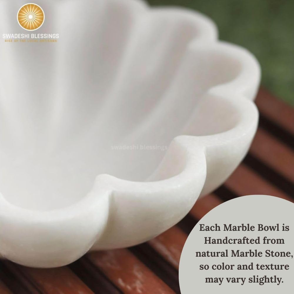 HandCrafted Marble Large Decorative Bowl | White Decorative Bowls for Home Decor | Ruffle Bowl | Scalloped Bowl | Fluted Bowl | Key/Fruit Bowl | Ring Dish | Organic Modern Home Decor Bowl |6-12Inches