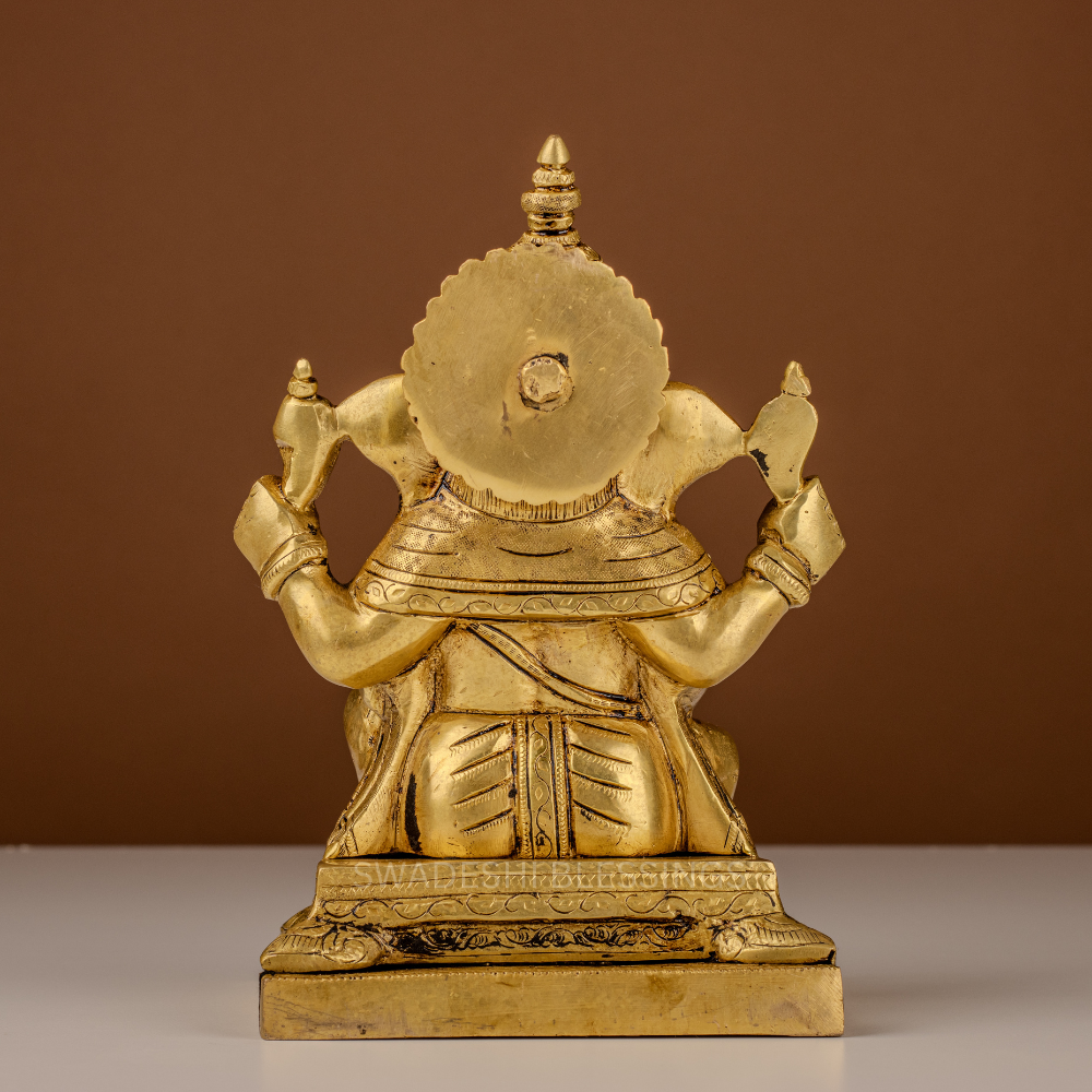 Pure Brass Ganesha Murti / Lord Ganesha Statue - 9 Inch