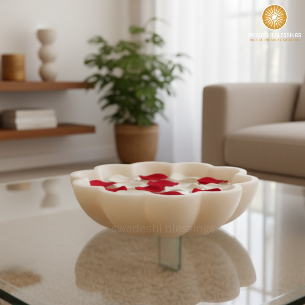 HandCrafted Marble Large Decorative Bowl | White Decorative Bowls for Home Decor | Ruffle Bowl | Scalloped Bowl | Fluted Bowl | Key/Fruit Bowl | Ring Dish | Organic Modern Home Decor Bowl |6-12Inches