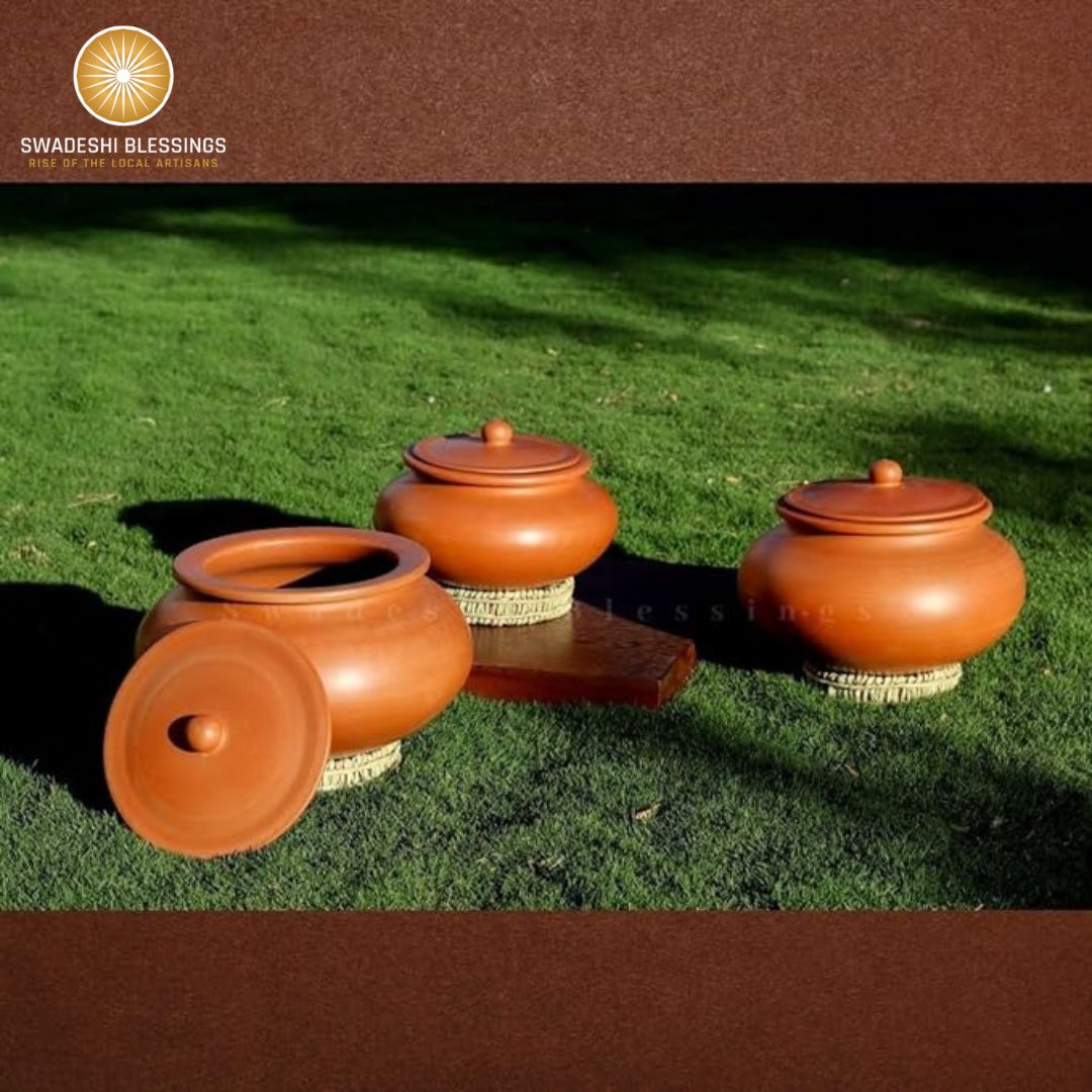 Unglazed Clay Handi/ Handmade Clay Pot for Cooking & Serving with Lid/ Biryani Clay Cookware/ Earthenware Large/ Earthen Kadai(with Natural Mirror Shine) +Free ASH for Cleaning