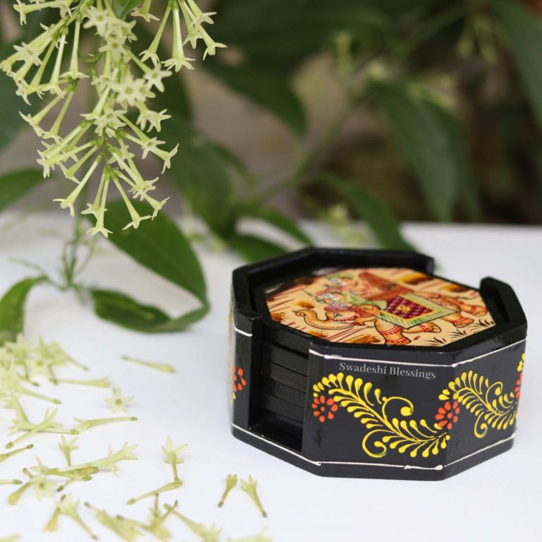 Wooden Octagonal Coffee/ Tea Coasters Set- Handcrafted & Hand-Painted for Kitchen/Table & Home Decor/Dinning/Living Room/Coffee Table (Set of 6) Combo