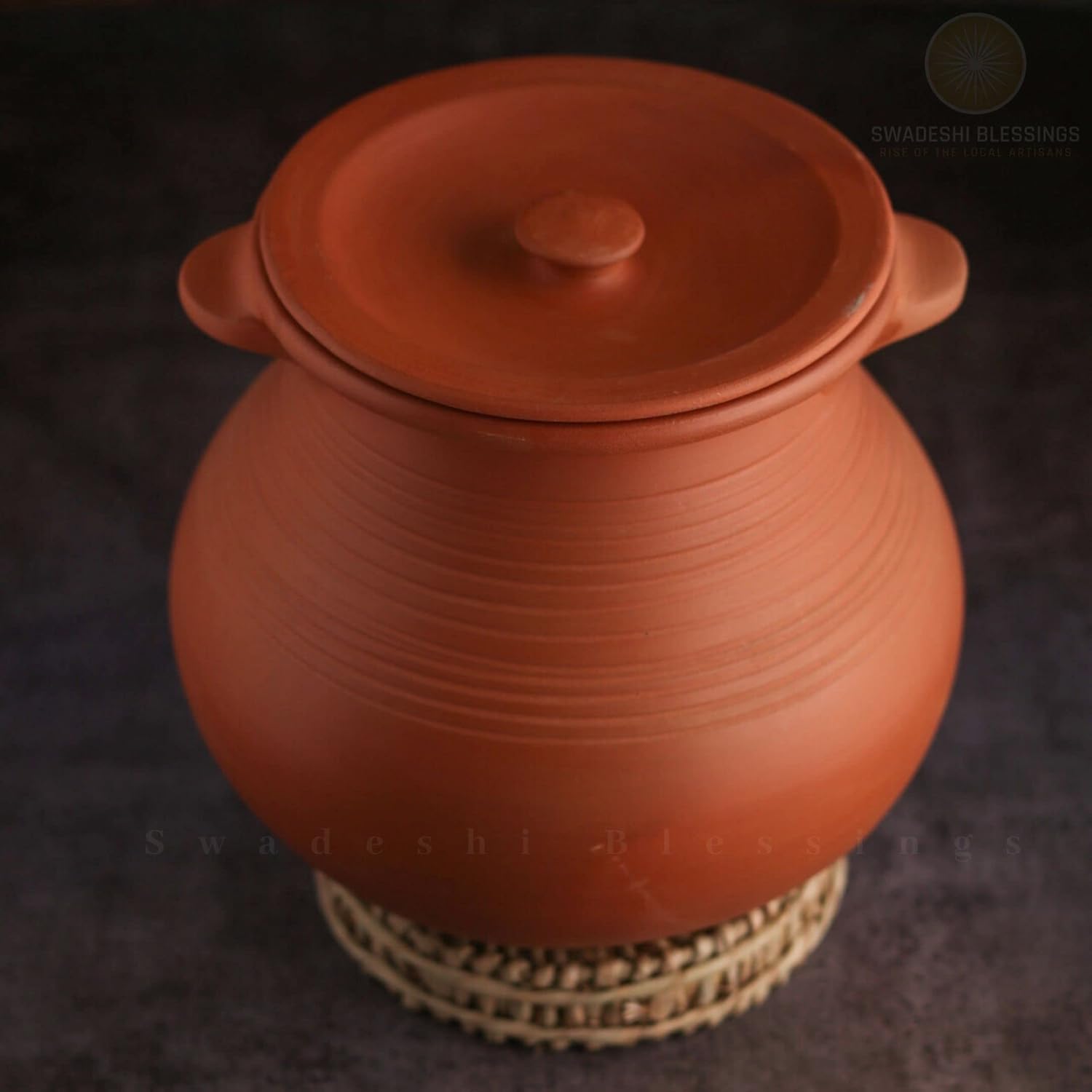 Unglazed Clay Pot For Cooking & Serving with Lid/ Handmade Earthen Kadai/ Mud Handi/ Mitti Ke Bartan (With Mirror Finish) + ASH For Cleaning