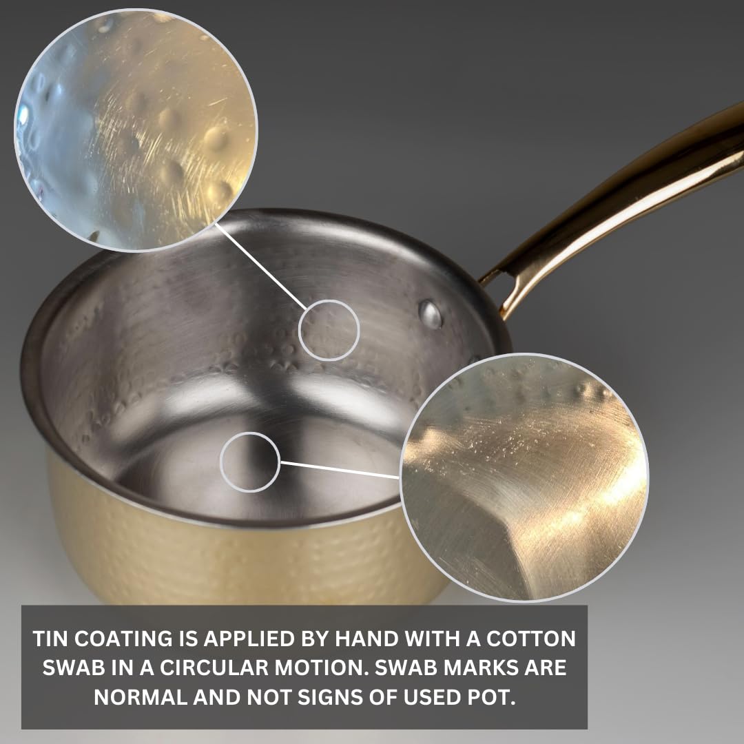 Swadeshi Blessings Exclusive Range Brass Sauce Pan for Cooking, without Lid/Teflon-Free/Naturally Non-Stick Brass Utensils with Tin Coating