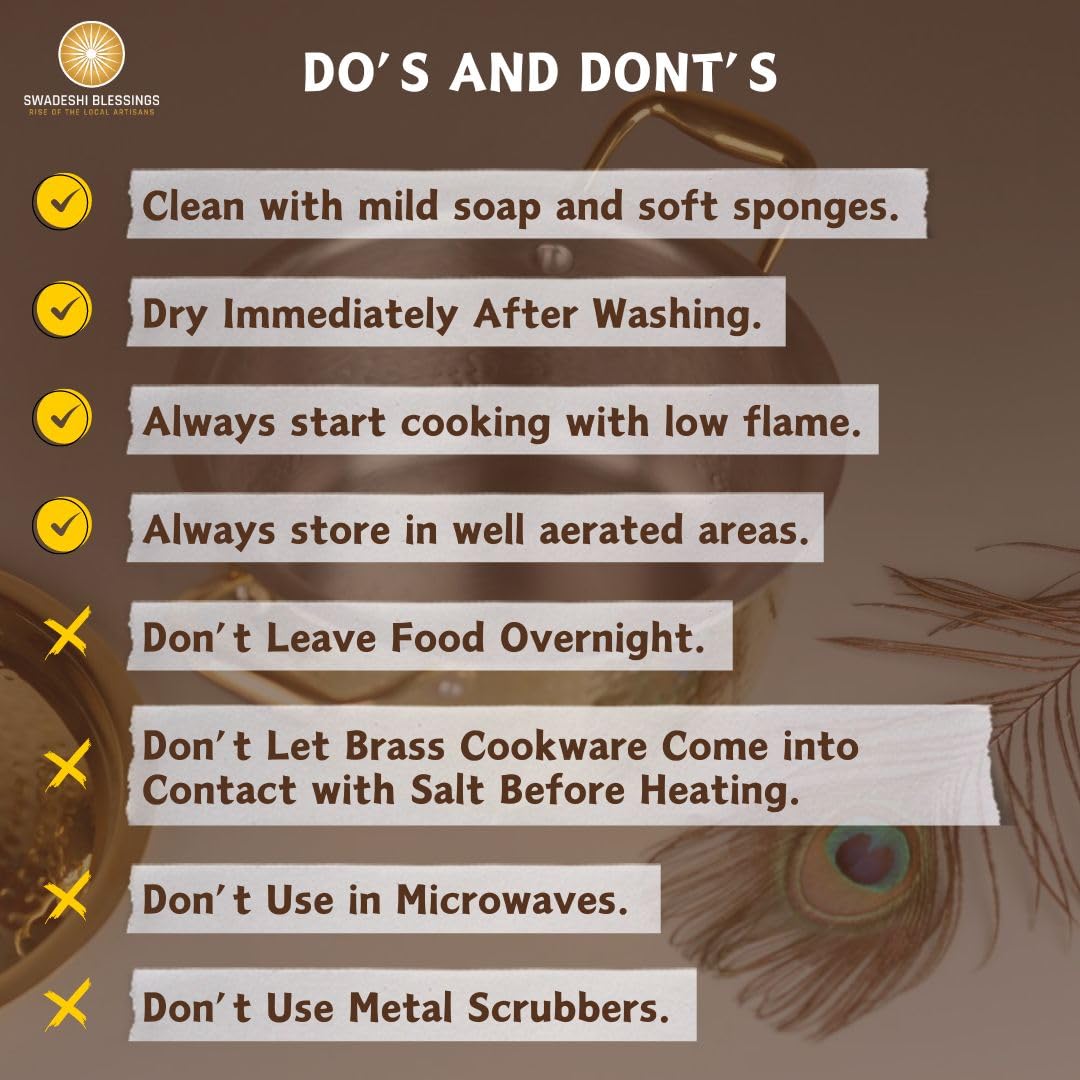 Swadeshi Blessings Exclusive Range Brass Bhagona for Cooking, with Lid/Teflon-Free/Naturally Non-Stick Brass Utensils with Tin Coating