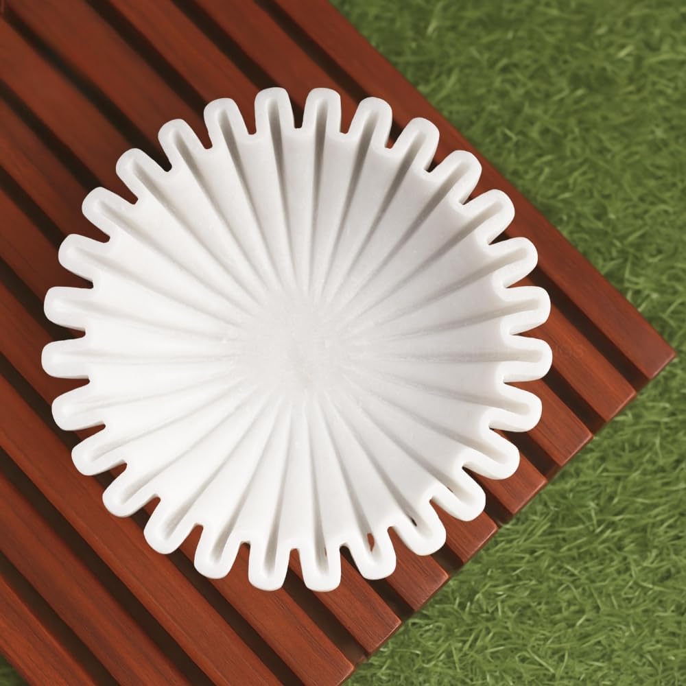 Swadeshi Blessings HandCrafted Marble Ruffle Bowl /Antique Scallop Bowl /Fluted Bowl