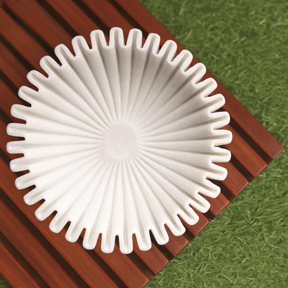 Swadeshi Blessings HandCrafted Marble Ruffle Bowl /Antique Scallop Bowl /Fluted Bowl