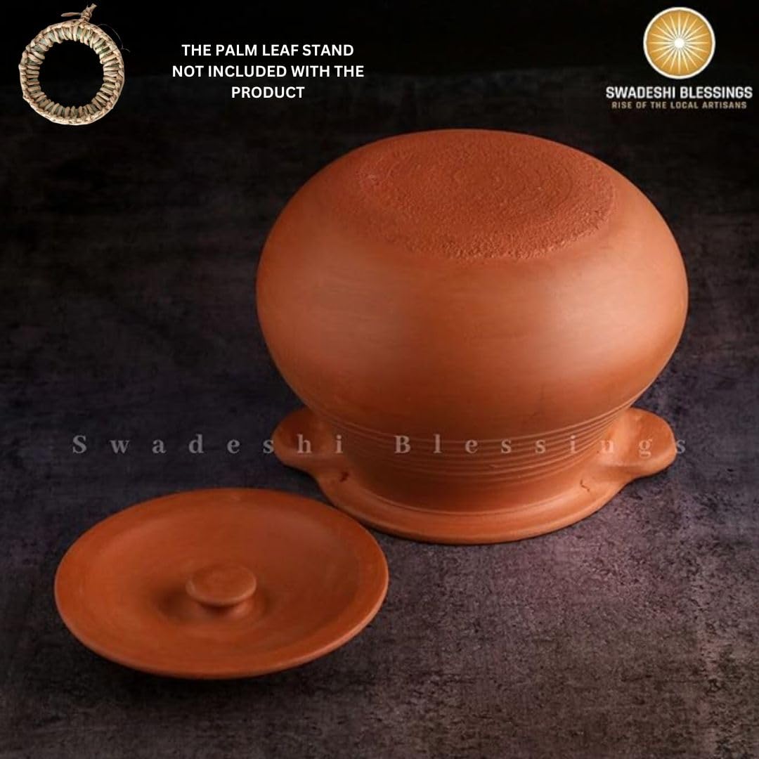 Unglazed Clay Pot For Cooking & Serving with Lid/ Handmade Earthen Kadai/ Mud Handi/ Mitti Ke Bartan (With Mirror Finish) + ASH For Cleaning