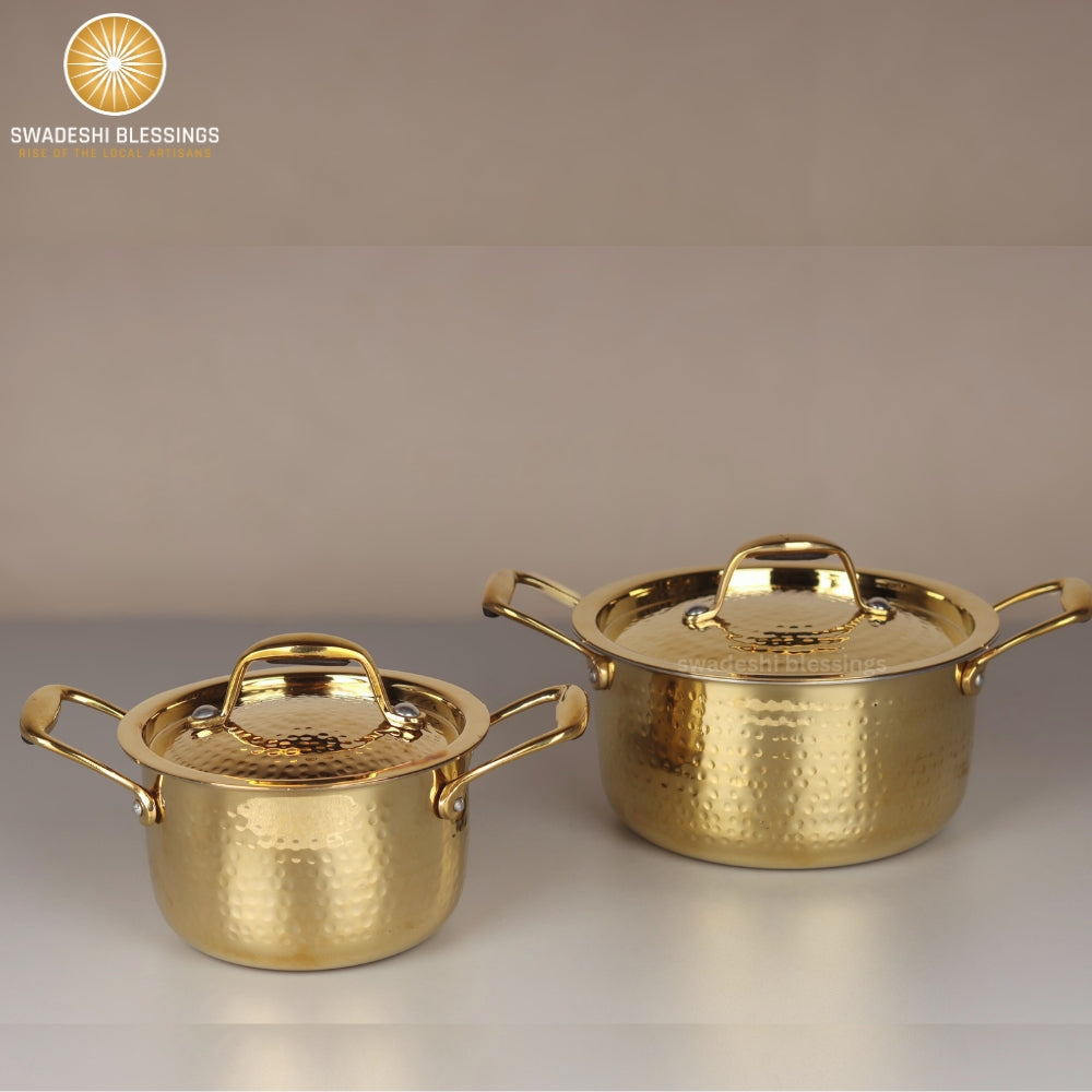 Swadeshi Blessings Exclusive Range Brass Bhagona for Cooking, with Lid/Teflon-Free/Naturally Non-Stick Brass Utensils with Tin Coating
