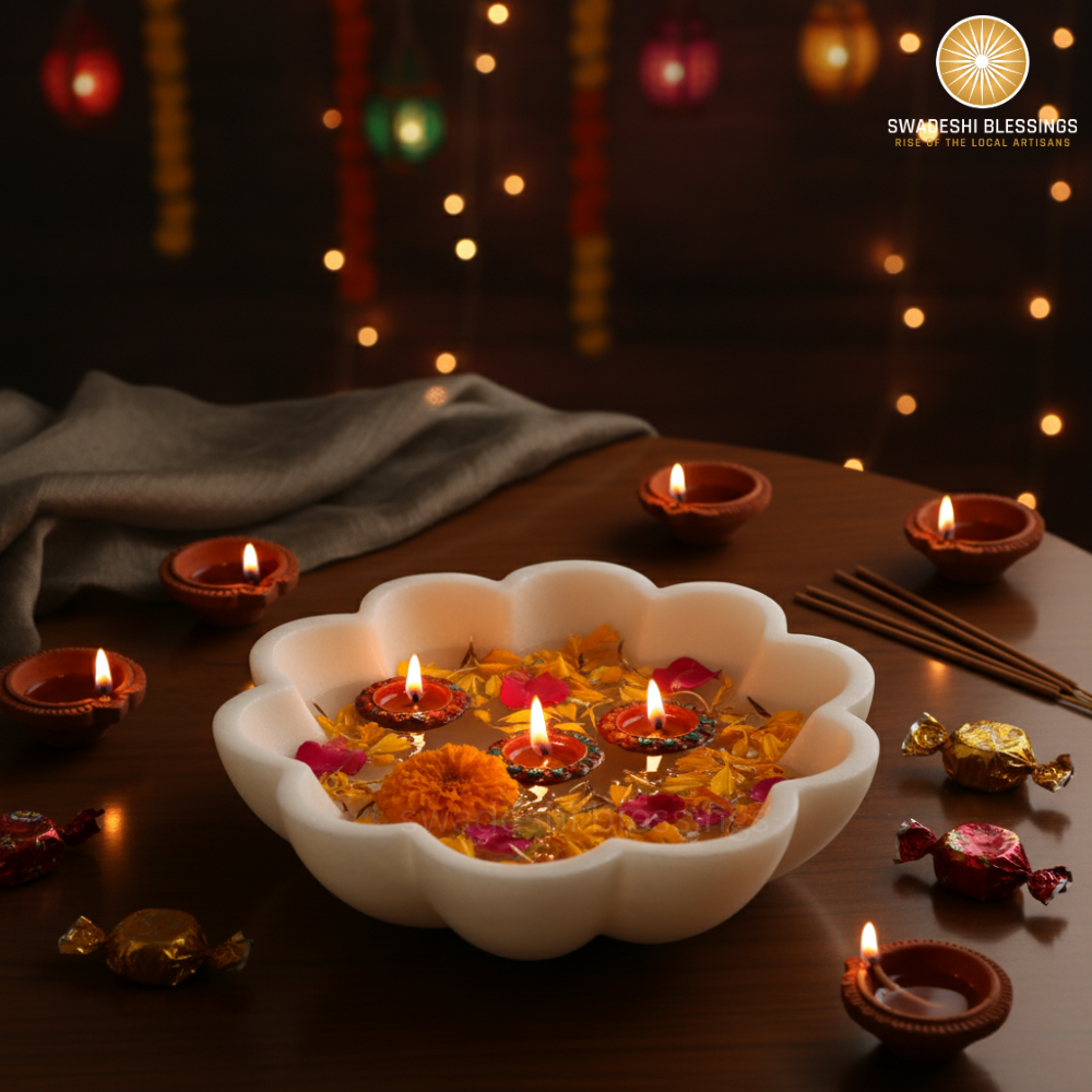 HandCrafted Marble Large Decorative Bowl | White Decorative Bowls for Home Decor | Ruffle Bowl | Scalloped Bowl | Fluted Bowl | Key/Fruit Bowl | Ring Dish | Organic Modern Home Decor Bowl |6-12Inches