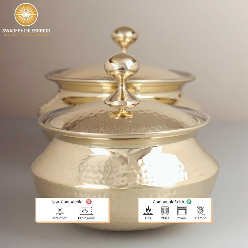 Swadeshi Blessings Exclusive Range Brass Pot for Cooking, with Lid/Teflon-Free/Naturally Non-Stick Brass Utensils with Tin Coating