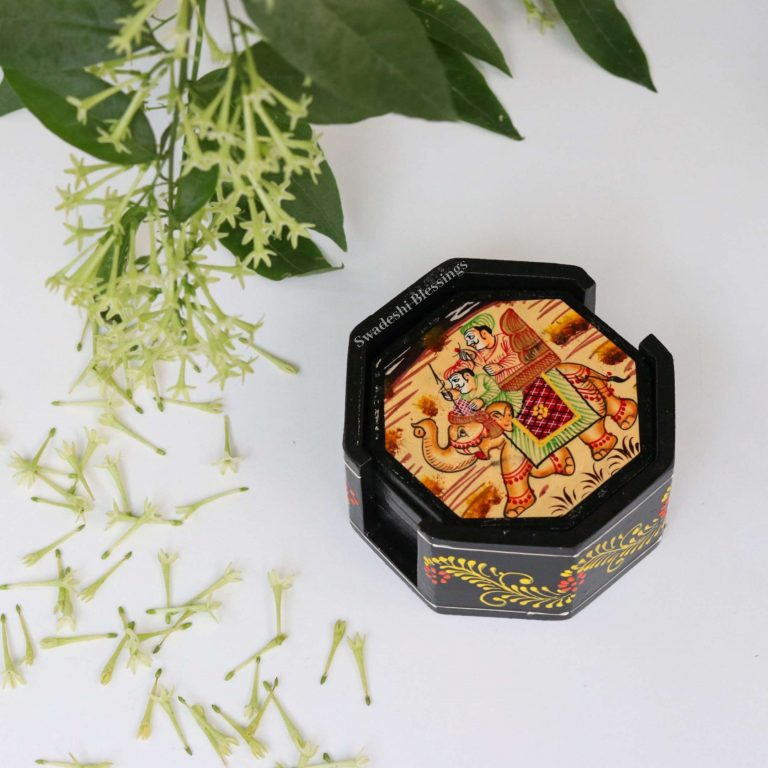 Wooden Octagonal Coffee/ Tea Coasters Set- Handcrafted & Hand-Painted for Kitchen/Table & Home Decor/Dinning/Living Room/Coffee Table (Set of 6) Combo