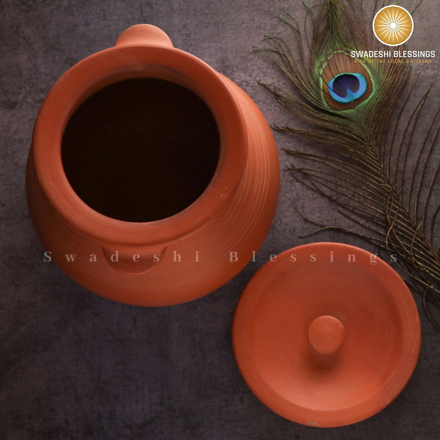 Unglazed Clay Pot For Cooking & Serving with Lid/ Handmade Earthen Kadai/ Mud Handi/ Mitti Ke Bartan (With Mirror Finish) + ASH For Cleaning