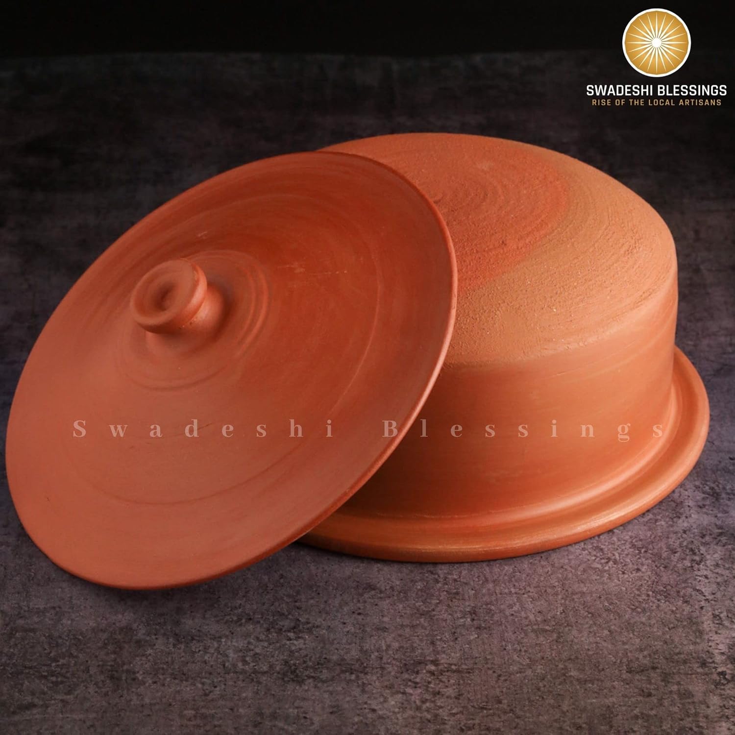 Unglazed Clay Handi/ Handmade Earthen Kadai/ Mud Handi/ Mitti Ke Bartan/ Clay Pot for Cooking & Serving with Lid, (with Mirror Shine) + Free ASH for Cleaning