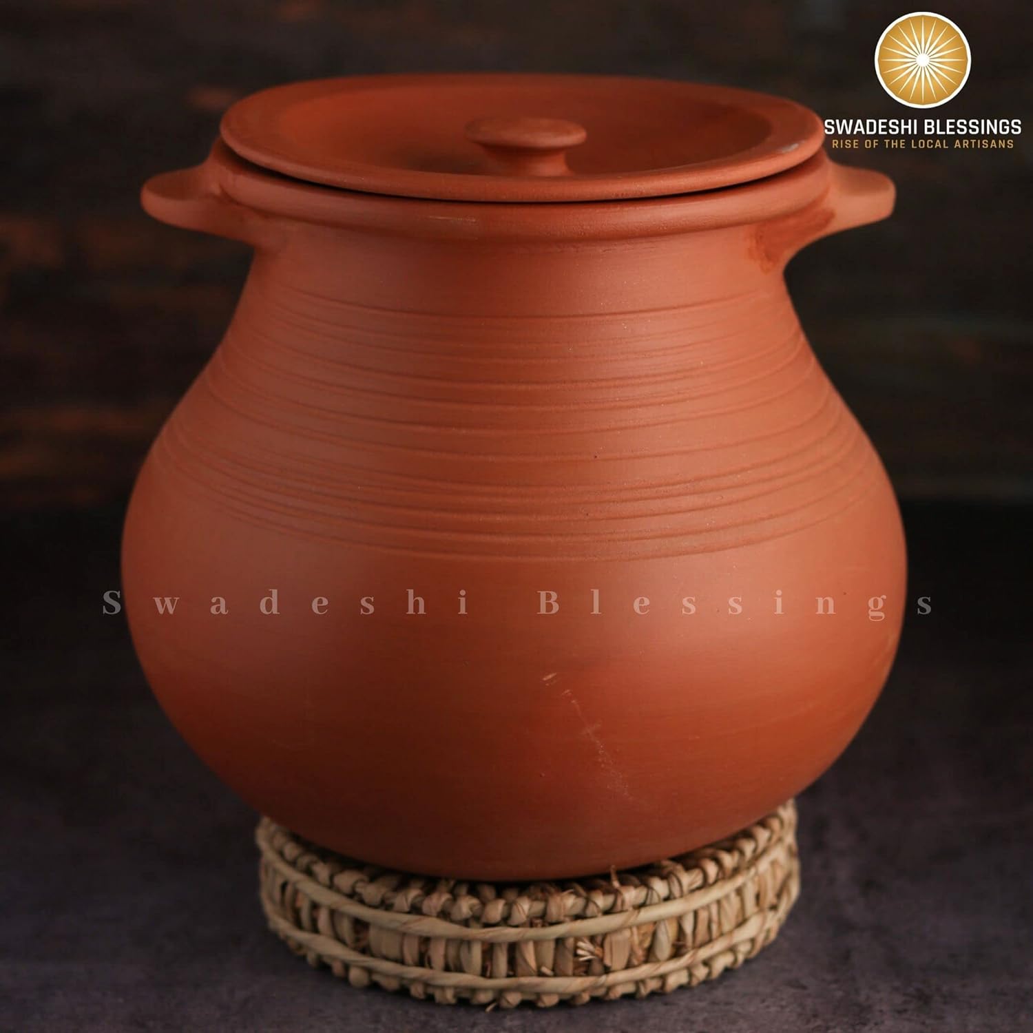 Unglazed Clay Pot For Cooking & Serving with Lid/ Handmade Earthen Kadai/ Mud Handi/ Mitti Ke Bartan (With Mirror Finish) + ASH For Cleaning