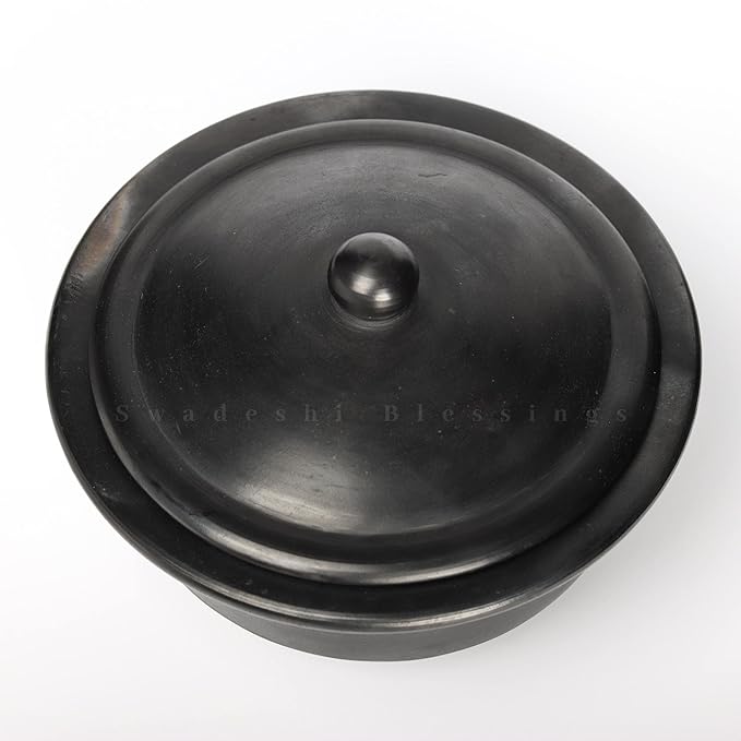 Unglazed Clay Handi/ Handmade Earthen Kadai/ Mitti Bhagona / Clay Pot For Cooking & Serving with Lid, 2.5Liters (With Natural White Firing Shade & Mirror Shine)