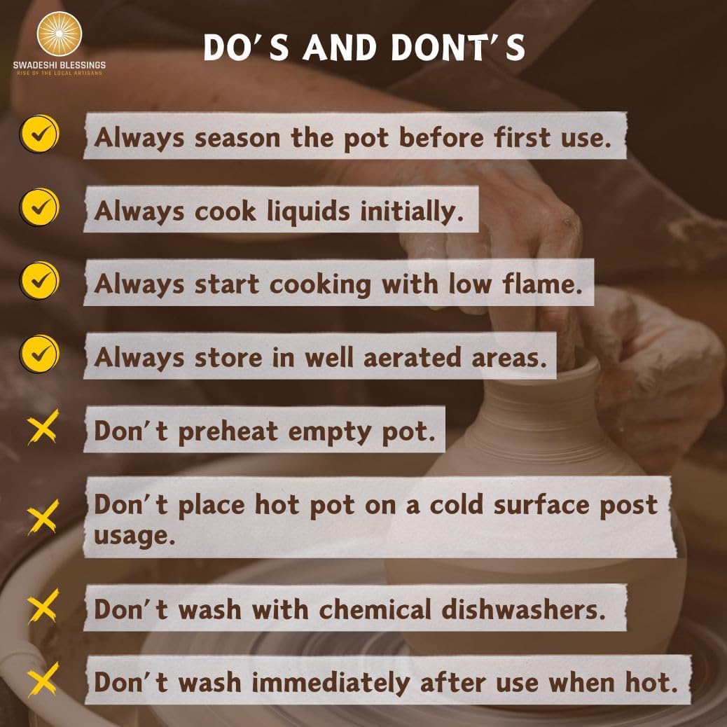 Unglazed Clay Handi/ Mitti Bhagona / Clay Pot For Cooking with Lid, 2.5Liters (With Natural White Firing Shade & Mirror Shine)