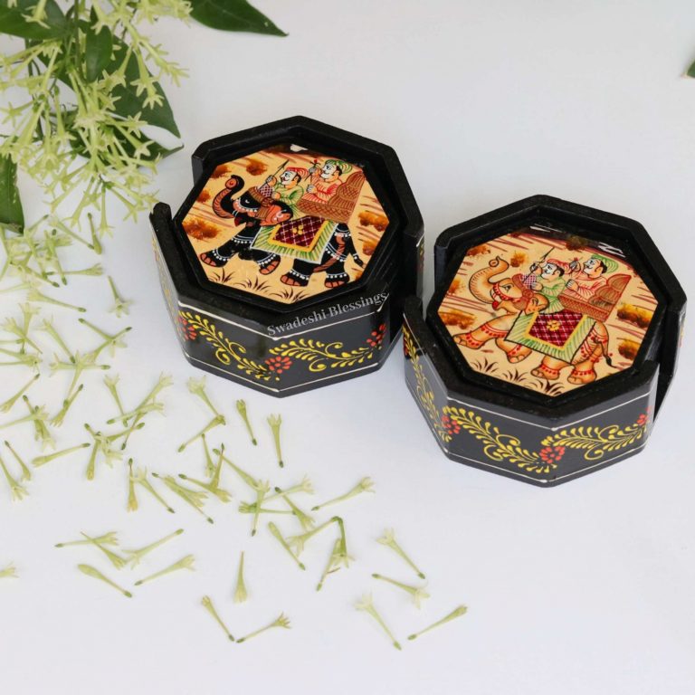 Wooden Octagonal Coffee/ Tea Coasters Set- Handcrafted & Hand-Painted for Kitchen/Table & Home Decor/Dinning/Living Room/Coffee Table (Set of 6) Combo