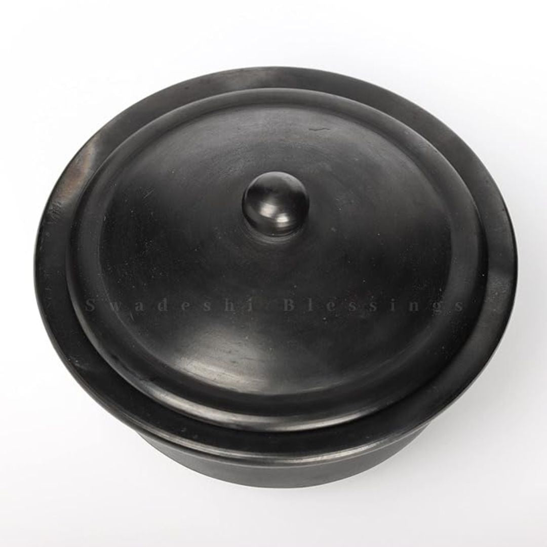 Unglazed Clay Handi/ Mitti Bhagona / Clay Pot For Cooking with Lid, 2.5Liters (With Natural White Firing Shade & Mirror Shine)