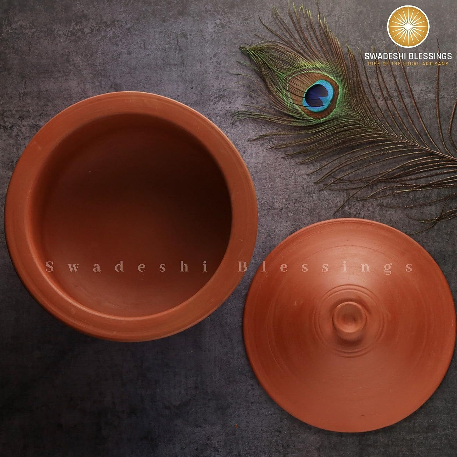 Unglazed Clay Handi/ Handmade Earthen Kadai/ Mud Handi/ Mitti Ke Bartan/ Clay Pot for Cooking & Serving with Lid, (with Mirror Shine) + Free ASH for Cleaning