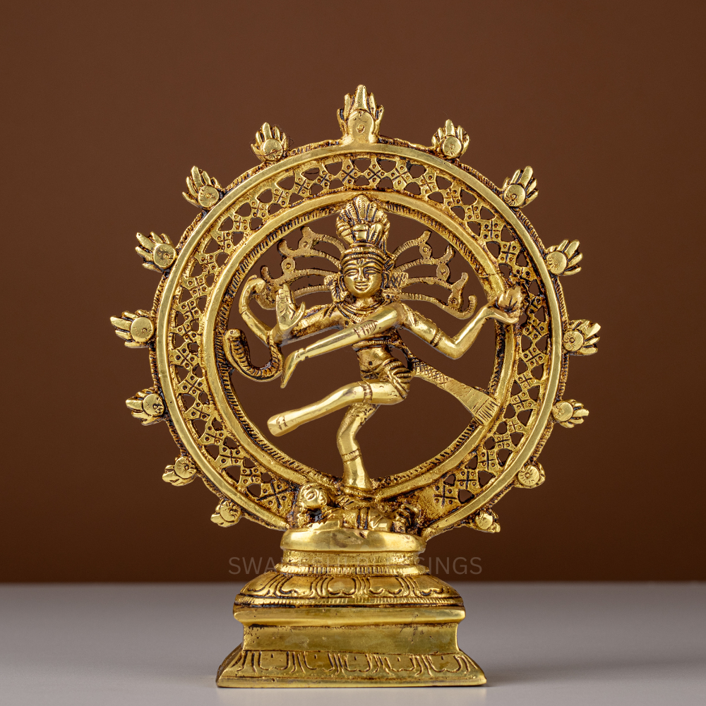 Pure Brass Nataraja Idol / Brass Natraj Murti - 8.25 Inch