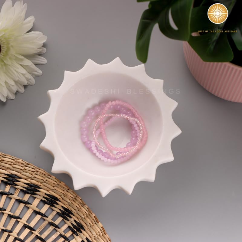 HandCrafted White Marble Decorative Bowl | Ruffle Bowl for Home Decor | Scalloped Bowl | Fluted Bowl | Organic Modern Home Decor Bowl