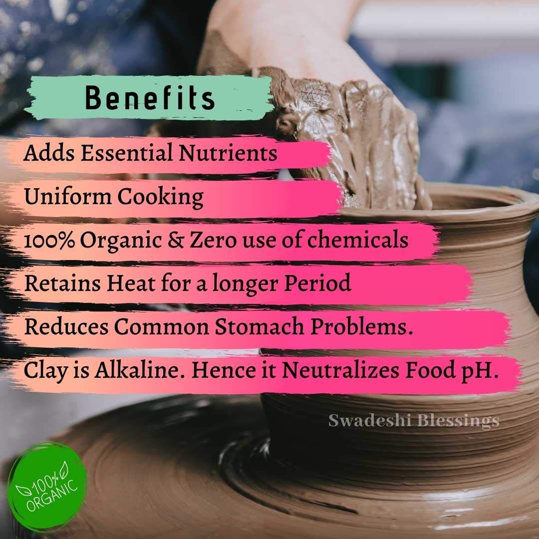 Unglazed Clay Handi/ Mitti Bhagona / Clay Pot For Cooking with Lid, 2.5Liters (With Natural White Firing Shade & Mirror Shine)