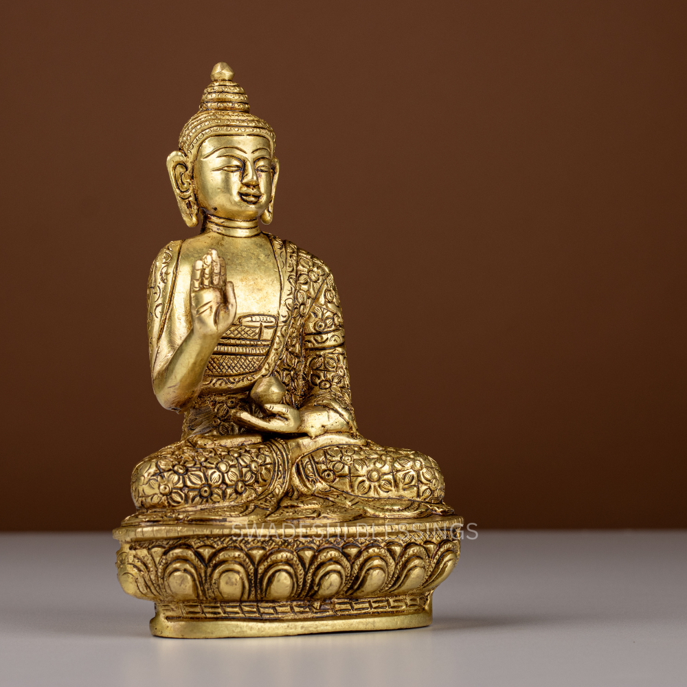 Pure Brass Buddha Idol / Gautama Buddha Statue - 8 inch