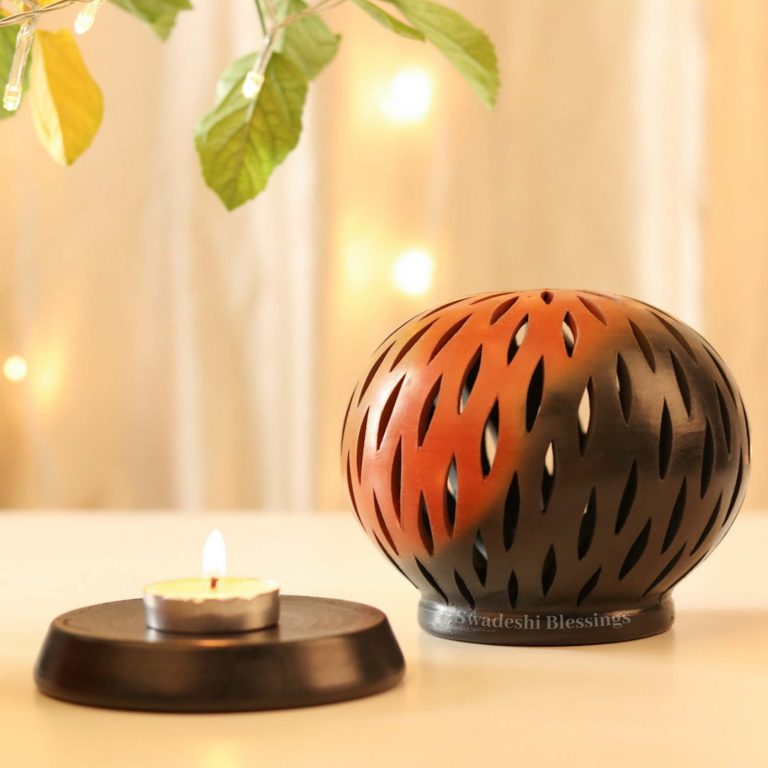 Swadeshi Blessings Exclusive Range HandMade Clay Tea Light/ Candle Holder/Ethnic Home Decoration/Handmade Clay Diyas for Pooja Room & Living Room