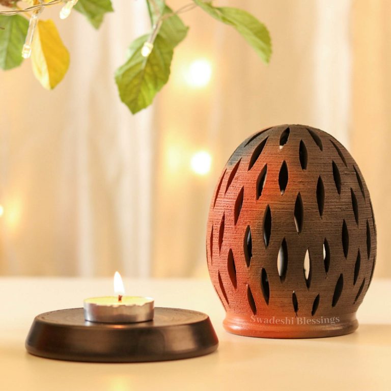 Swadeshi Blessings Exclusive Range HandMade Clay Tea Light/ Candle Holder/Ethnic Home Decoration/Handmade Clay Diyas for Pooja Room & Living Room