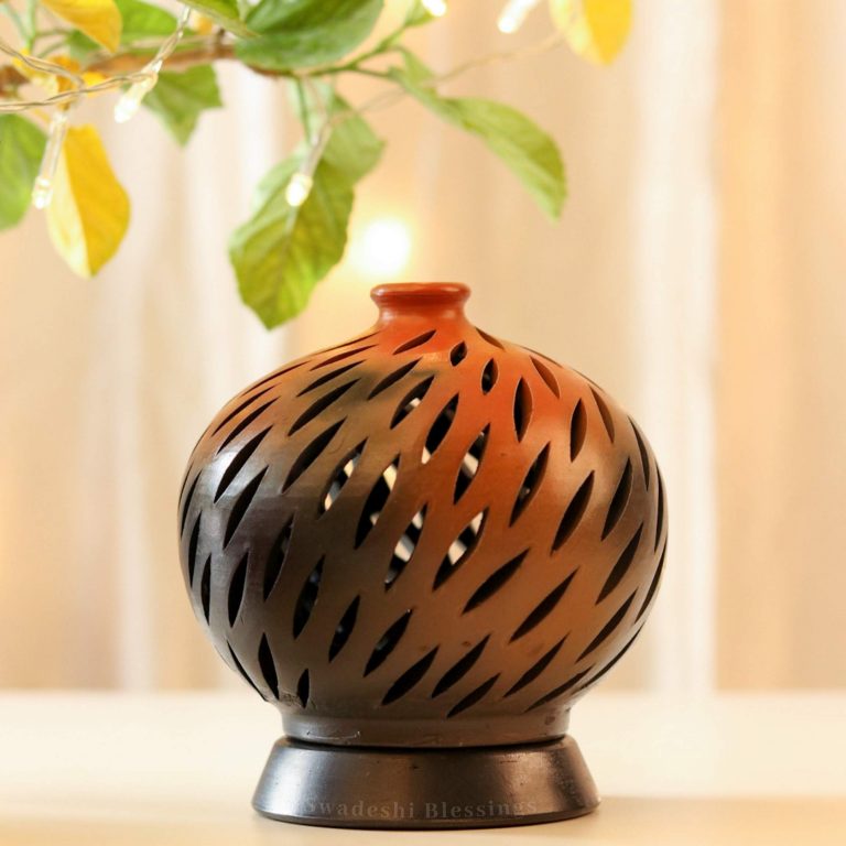 Swadeshi Blessings Exclusive Range HandMade Clay Tea Light/ Candle Holder/Ethnic Home Decoration/Handmade Clay Diyas for Pooja Room & Living Room