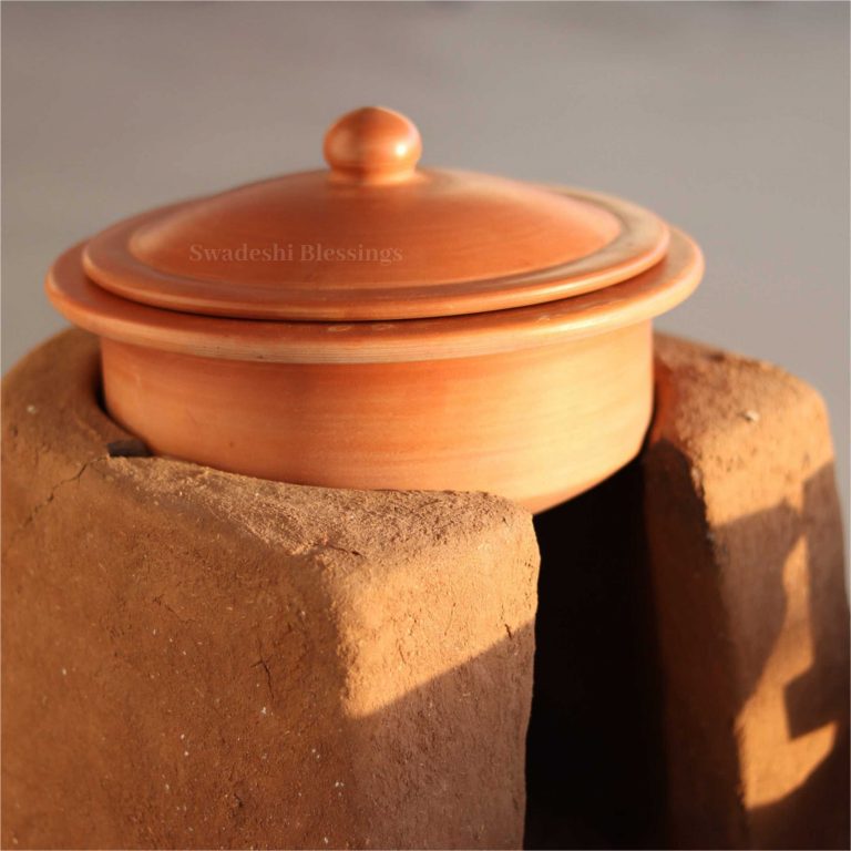 Unglazed Clay Handi / Bhagona / Earthen Kadai / Clay Pots Combo For Cooking & Serving, 1.8 & 2.5 Litres (Natural Firing Shade & Mirror Shine)+FREE ASH For Cleaning