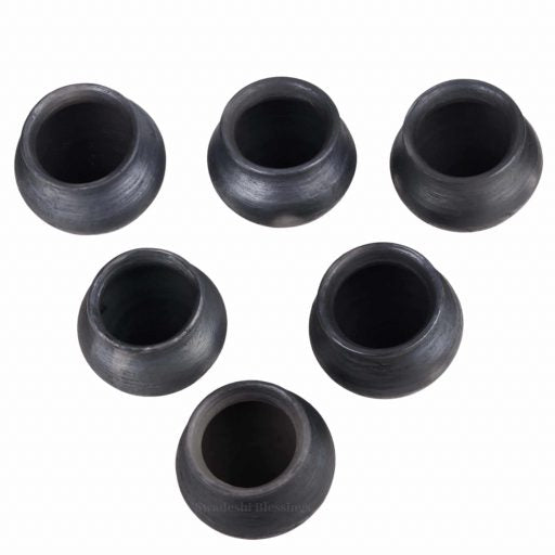 Swadeshi Blessings Exclusive HandMade Range- Unglazed Earthen Dahi Handi/Curd Pot/Clay Pots Set of 6 Also for Serving(300 ml Each), (with Natural Firing Shade & Mirror Shine) + Free ASH