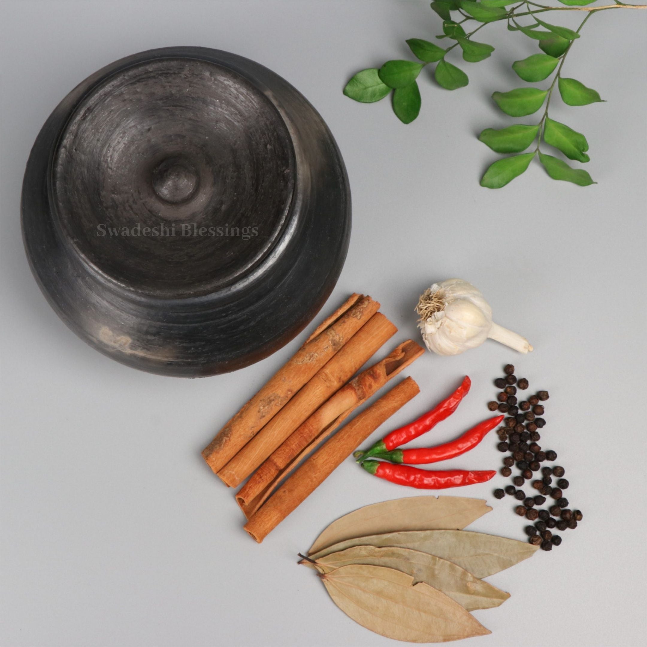 Swadeshi Blessings Exclusive Range Unglazed Clay Handi/Earthen Pot for Cooking with Lid (with Natural Firing Shade & Mirror Shine) + Free ASH for Cleaning