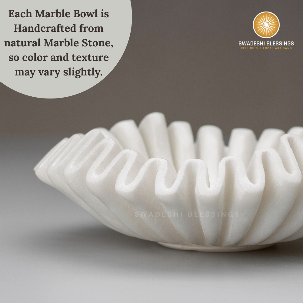HandCrafted Marble Ruffle Bowl, Large Decorative Bowl for Home Decor, Key Bowl for Entryway Table, Scalloped Bowls for Dining Table Centerpiece Decor, Catch All Bowls, 9"